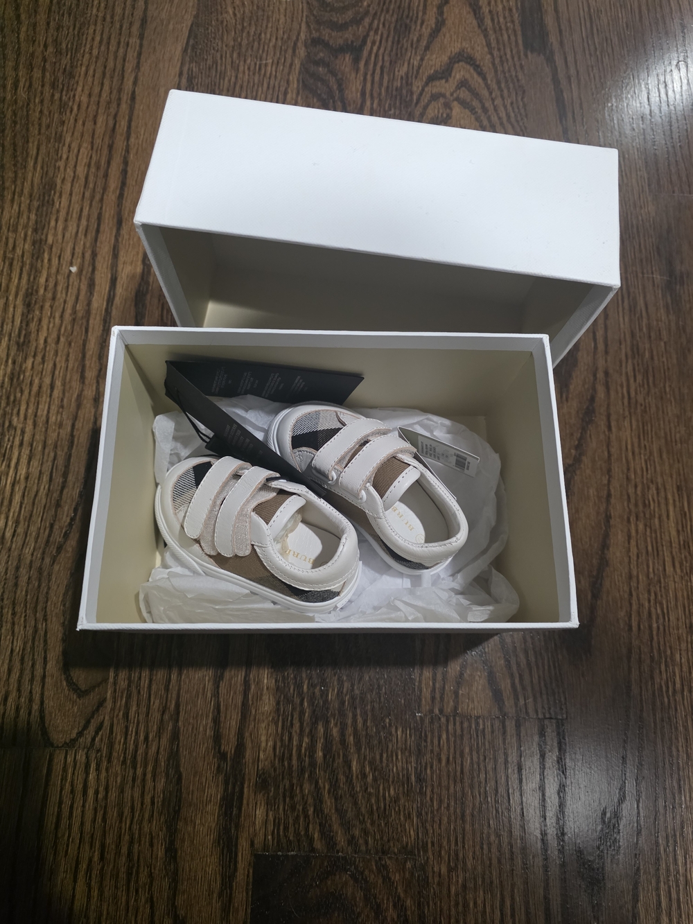 Burberry Cream and White Baby Velcro Sneakers
